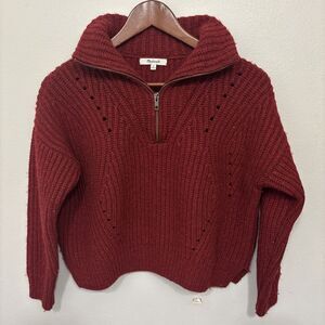 Madewell Pullover Sweater Women's XS Red Solid Polyamide 3/4 Zip Long Sleeves
